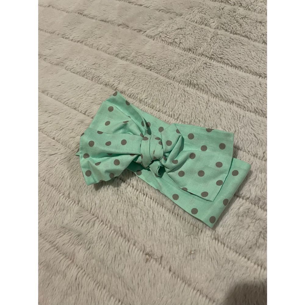 Mint & Gold Polka Dot Handmade Hand Tied Baby Bow